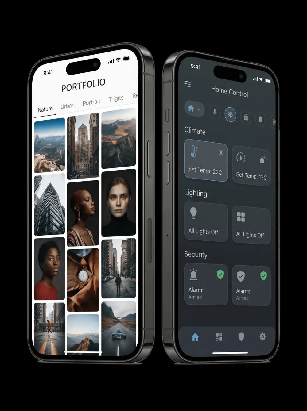 Flutter mobile app mockups on iOS and Android