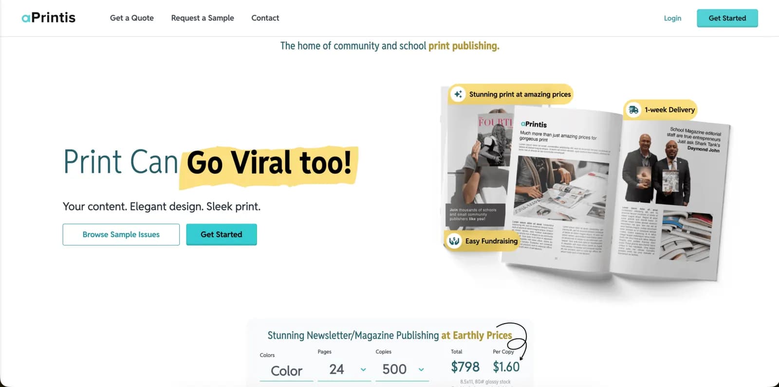 aPrintis print-publishing platform and landing page