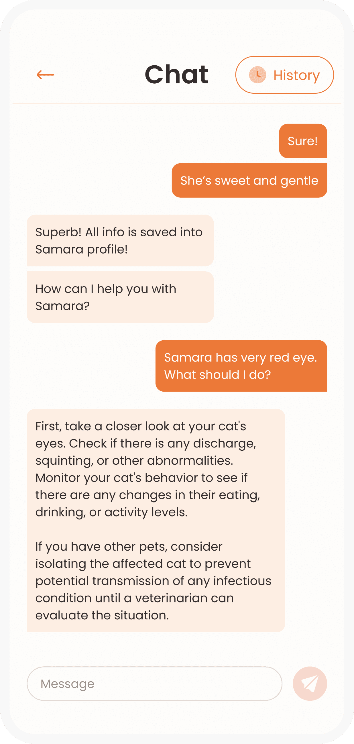Petmate AI chat conversation