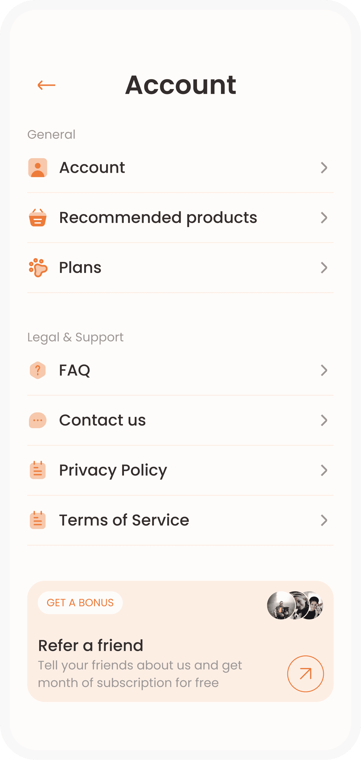 Petmate AI account settings screen