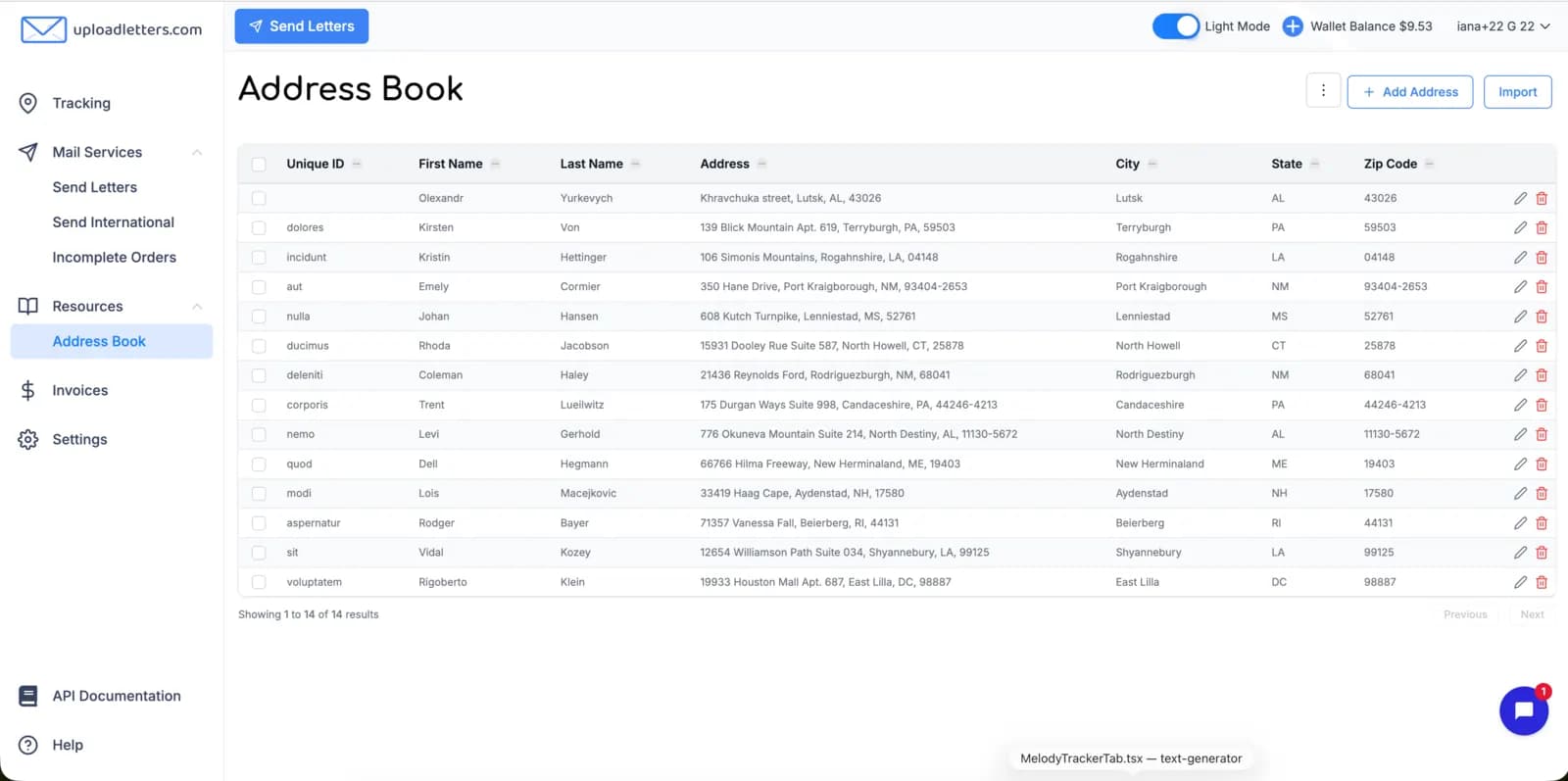 Upload Letters dashboard and mail submission flow