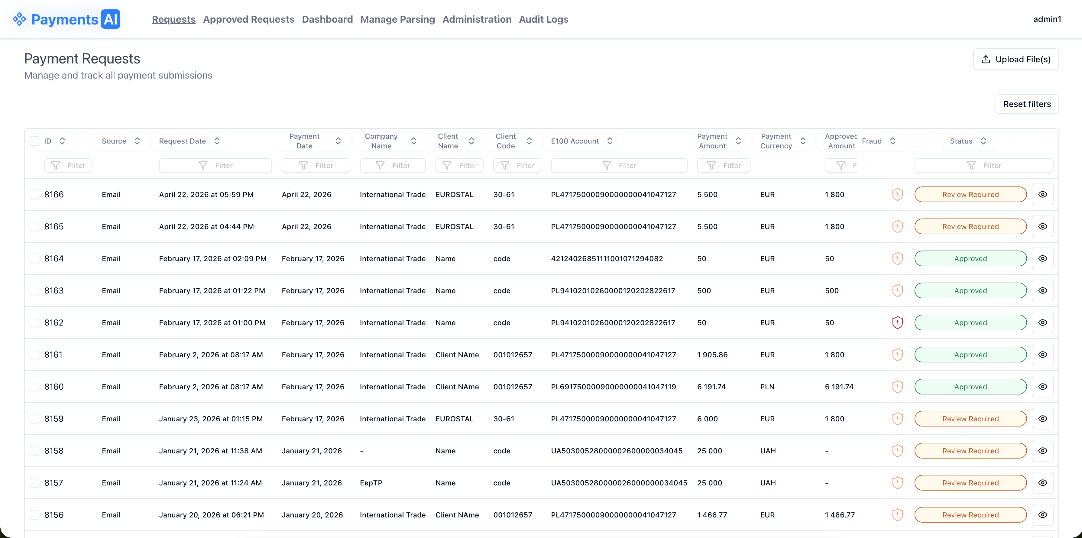 Payments AI confirmation processing dashboard preview